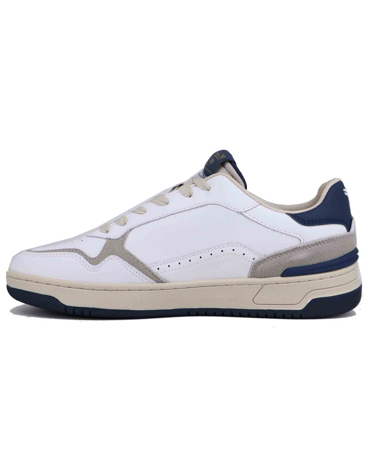 Spatarella Sneakers uomo in pelle bianca con riporti blu Sconto