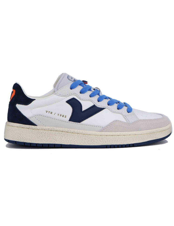Spatarella Sneakers uomo in pelle bianca con riporti blu Offerta