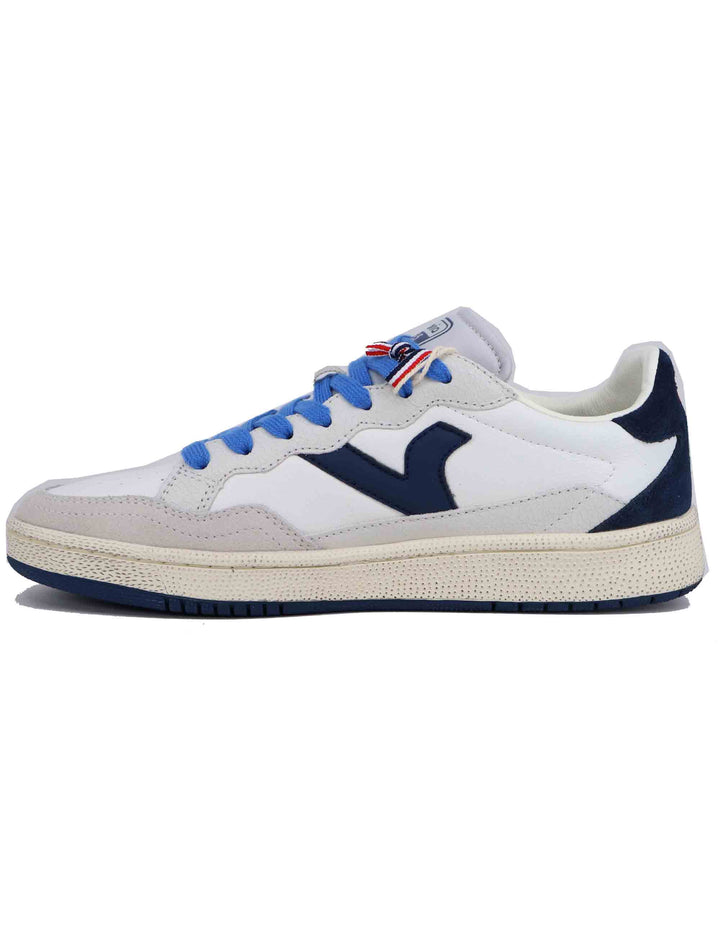 Spatarella Sneakers uomo in pelle bianca con riporti blu Offerta