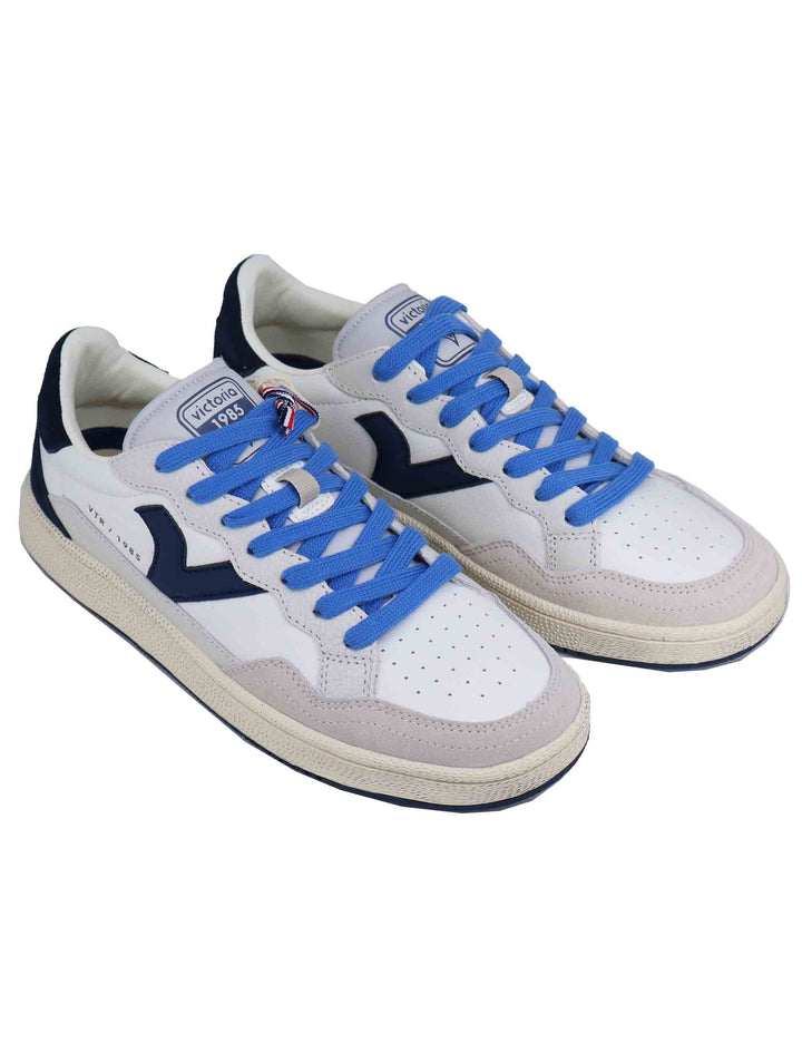 Spatarella Sneakers uomo in pelle bianca con riporti blu Offerta