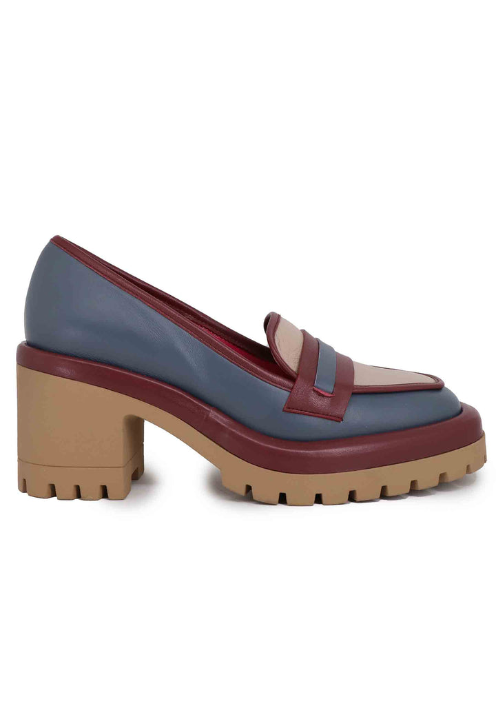 Spatarella Mocassini donna in pelle blu con suola alta in gomma Outlet