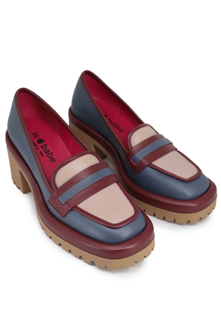 Spatarella Mocassini donna in pelle blu con suola alta in gomma Outlet