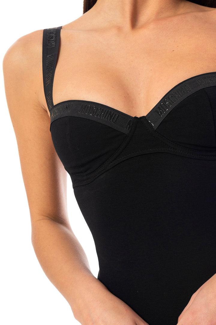 Spatarella Body donna in jersey cotone nero Moda