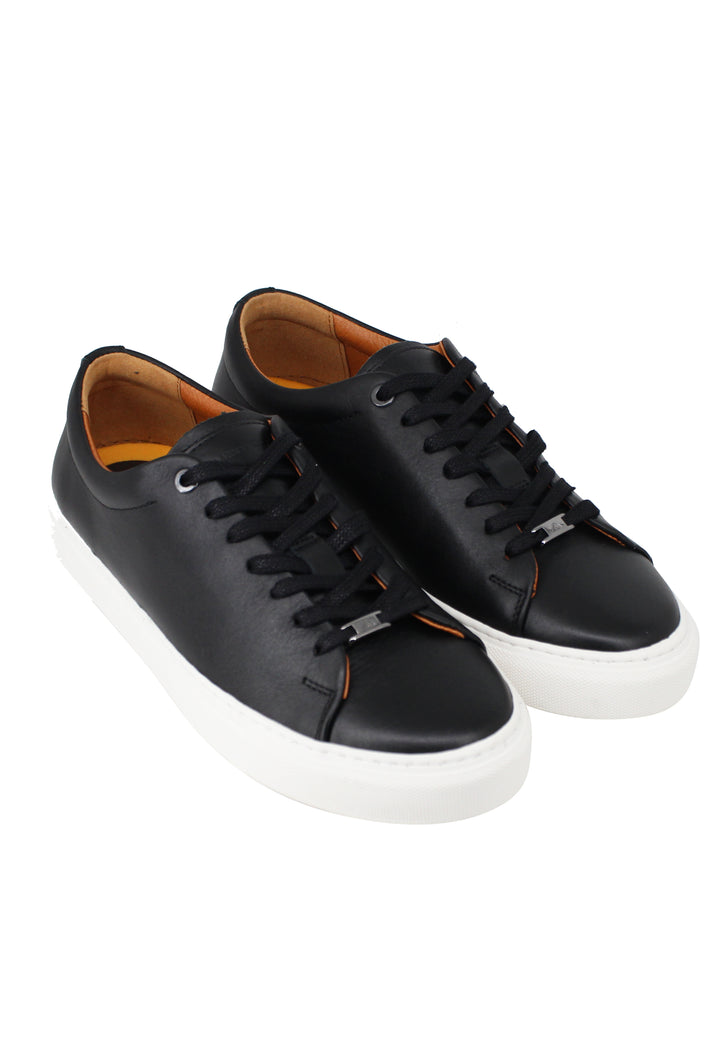 Spatarella Sneakers uomo Martin in pelle nera con suola in gomma Saldi Di Fabbrica