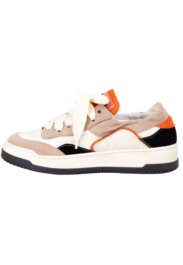 Spatarella Sneakers donna in pelle beige e taupe con fondo gomma 2025