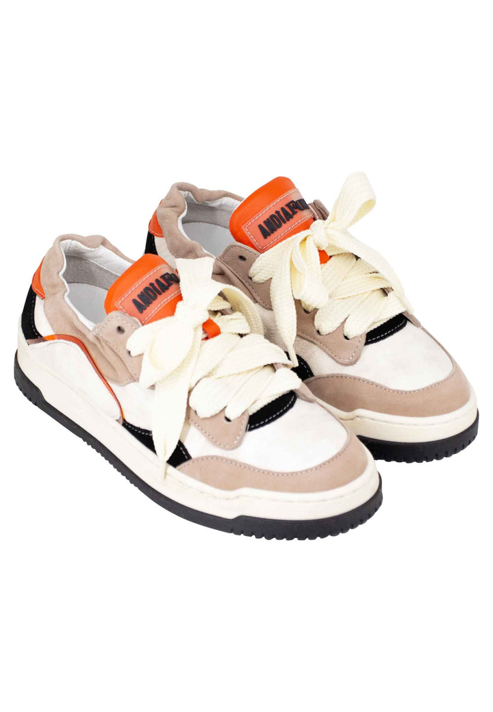 Spatarella Sneakers donna in pelle beige e taupe con fondo gomma 2025