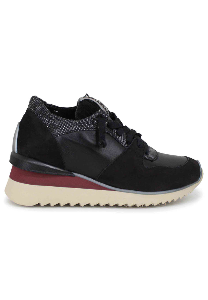 Spatarella Sneakers donna in pelle nera con fondo zeppa Nuovo