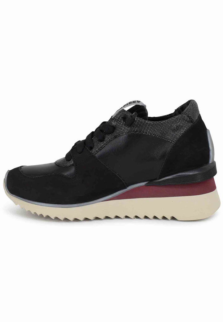 Spatarella Sneakers donna in pelle nera con fondo zeppa Nuovo