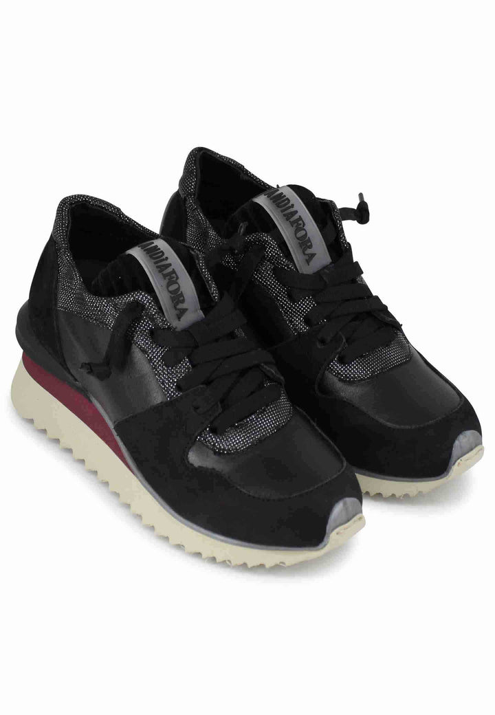 Spatarella Sneakers donna in pelle nera con fondo zeppa Nuovo