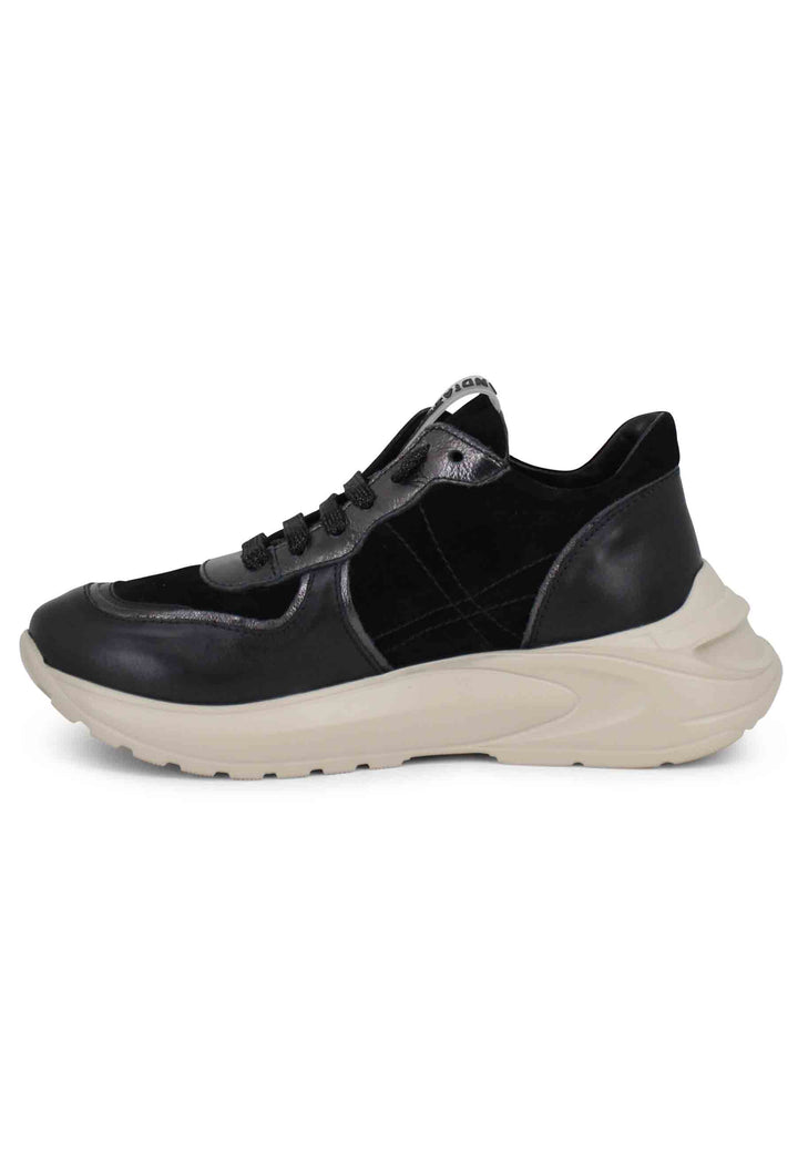 Spatarella Sneakers donna in pelle nera con suola in gomma Qualità