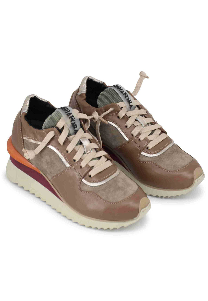 Spatarella Sneakers donna in pelle taupe con fondo zeppa Promozione