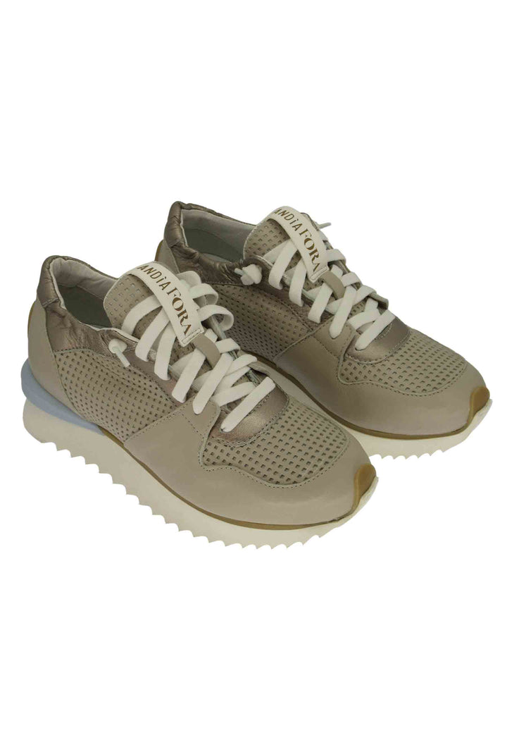 Spatarella Sneakers donna in pelle taupe con suola alta il gomma Spedizione Gratuita