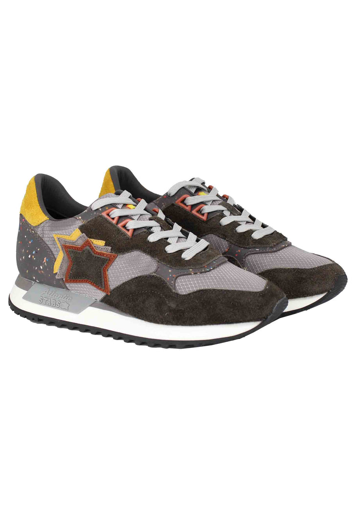 Spatarella Sneakers Draco uomo in pelle e tessuto grigio con stelle in tinta Vendita Economica