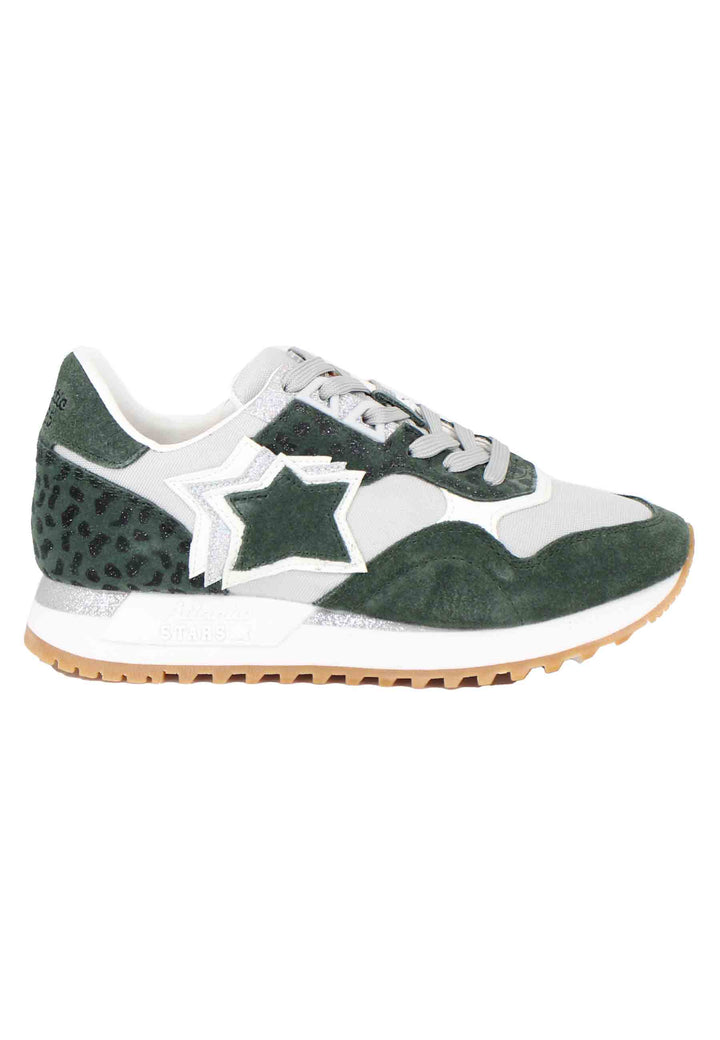 Spatarella Sneakers Ghalac donna in pelle verde e tessuto animalier con stelle in tinta Saldi Di Fabbrica