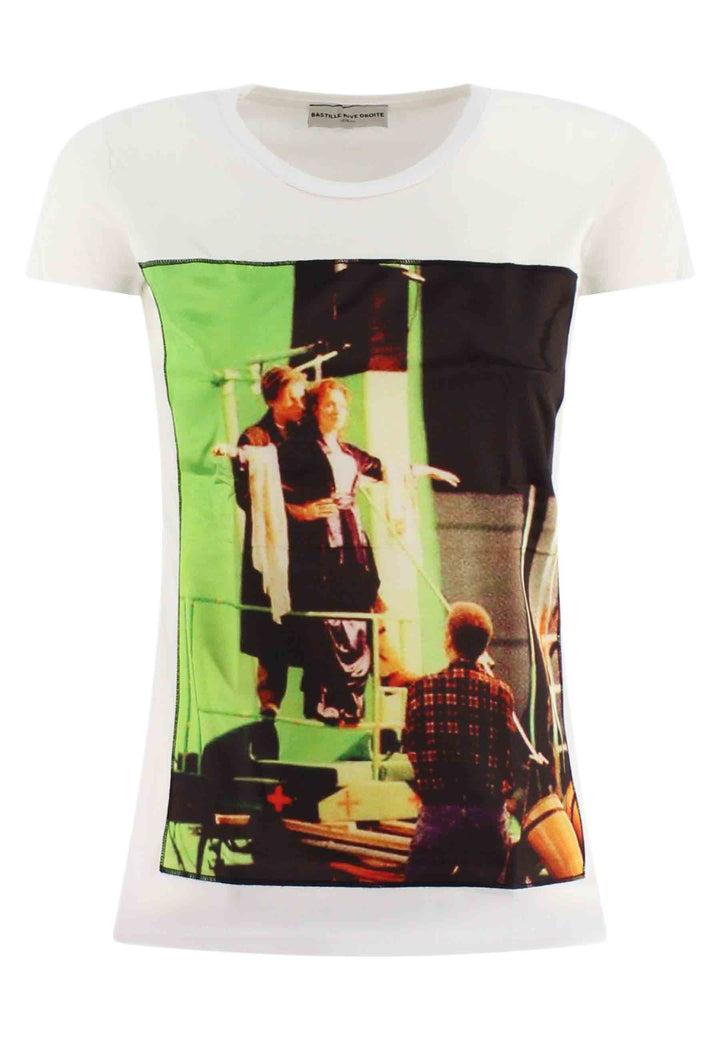 Spatarella T-shirt donna Icons in cotone bianco con stampa in seta Prezzo Ridotto