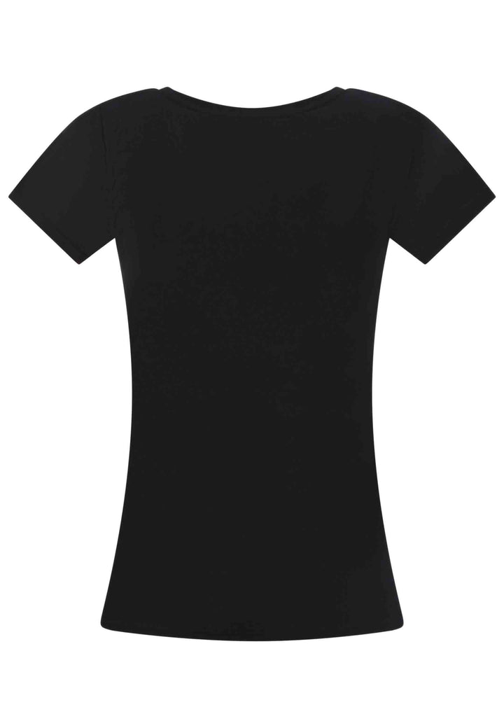 Spatarella T-shirt donna Icons in cotone nero con stampa in seta Sottocosto