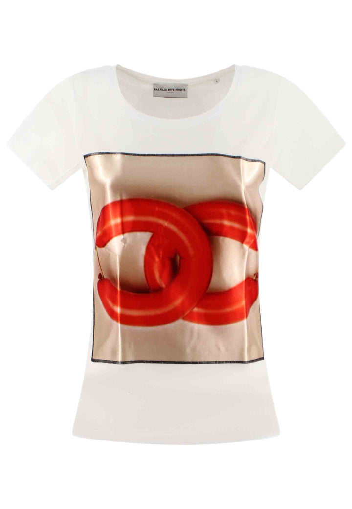 Spatarella T-shirt donna Savage in cotone bianco con stampa in seta Convenienza