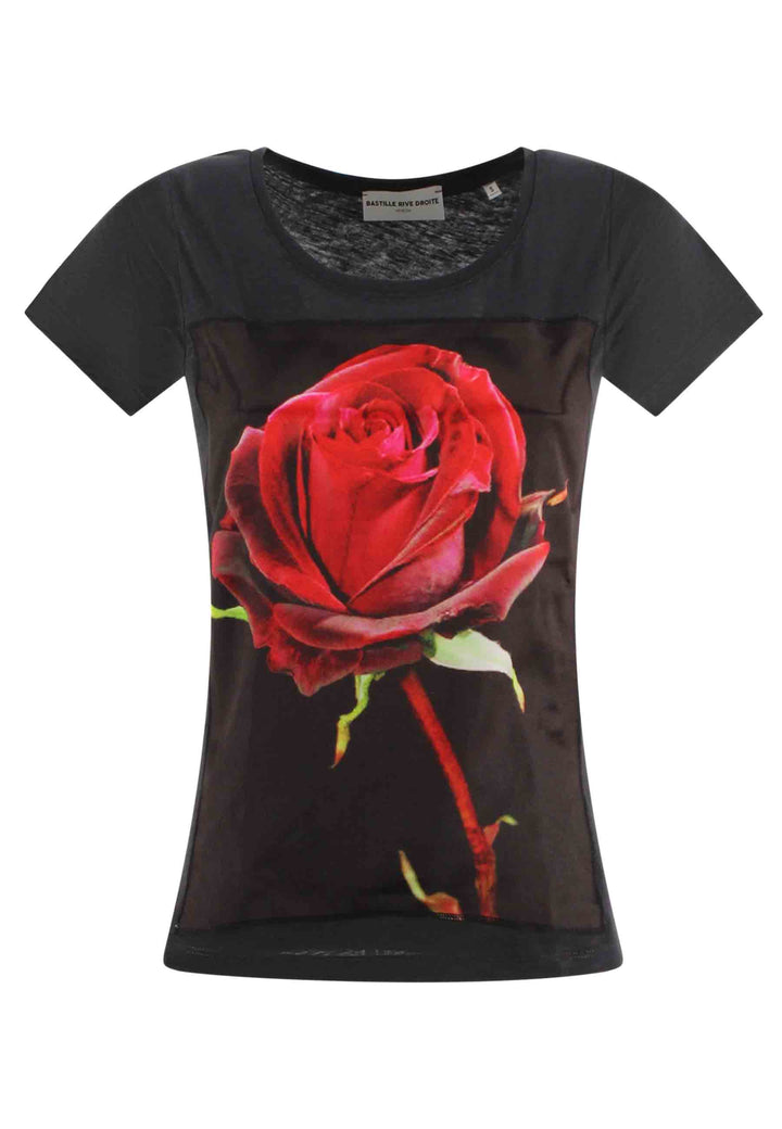 Spatarella T-shirt donna Savage in cotone nero con stampa in seta Novità