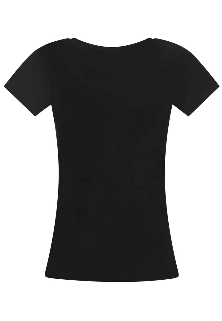 Spatarella T-shirt donna Savage in cotone nero con stampa in seta Novità