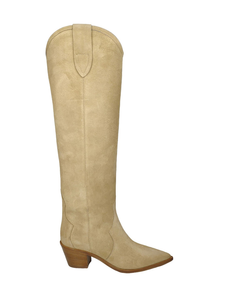Spatarella Calzature Donna Stivali Texani In Camoscio Beige Tacco In Cuoio Presa