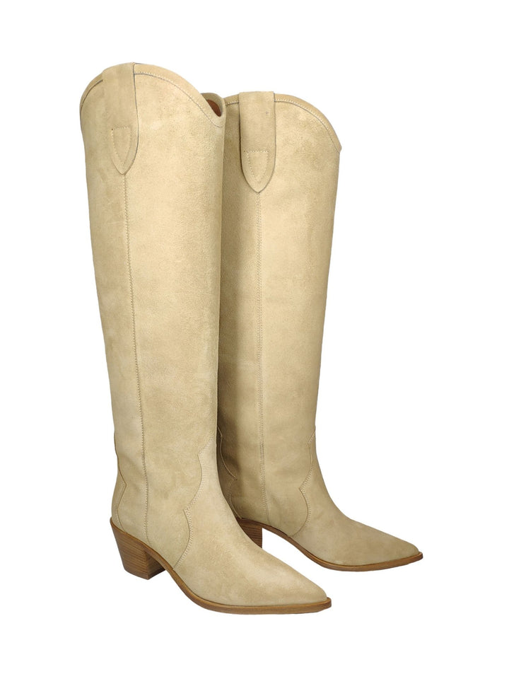 Spatarella Calzature Donna Stivali Texani In Camoscio Beige Tacco In Cuoio Presa
