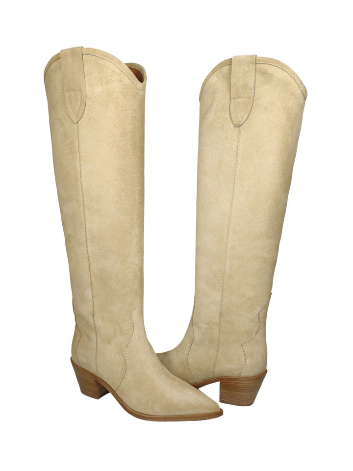 Spatarella Calzature Donna Stivali Texani In Camoscio Beige Tacco In Cuoio Presa