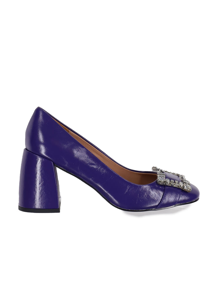 Spatarella Decollete donna in pelle lucida viola con fibbia in strass e tacco alto Adella Offerta
