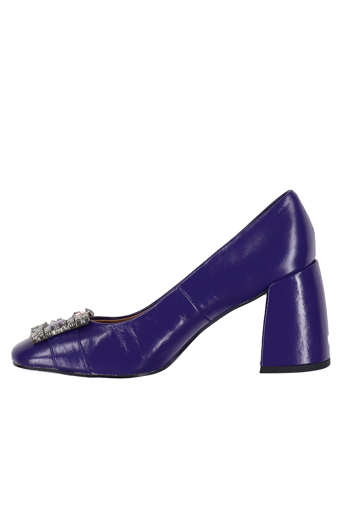 Spatarella Decollete donna in pelle lucida viola con fibbia in strass e tacco alto Adella Offerta