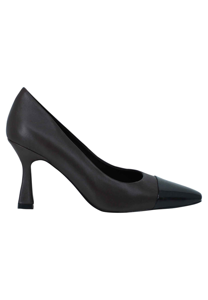 Spatarella Decollete donna in pelle marrone con puntale in pelle nero e tacco alto Economico