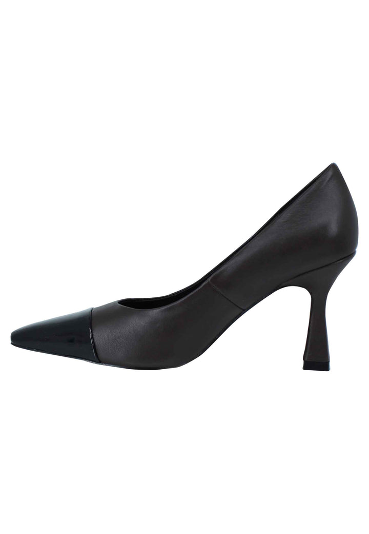 Spatarella Decollete donna in pelle marrone con puntale in pelle nero e tacco alto Economico