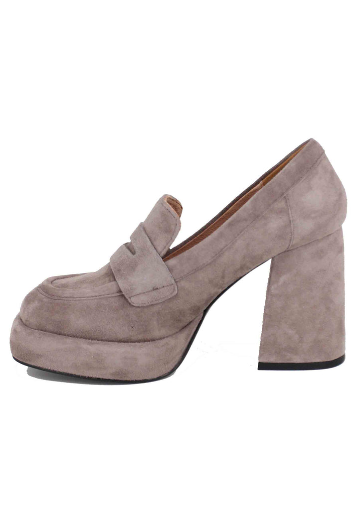 Spatarella Mocassini donna in camoscio grigio con tacco e plateau Natalie Online