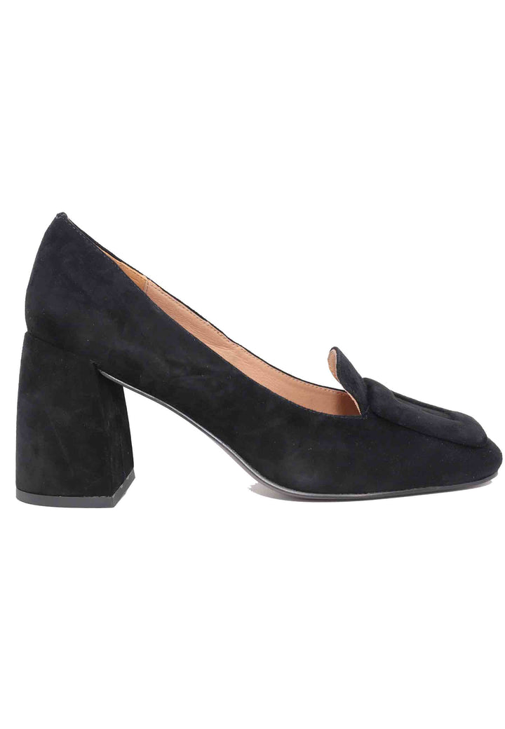 Spatarella Mocassini donna in camoscio nero con punta quadra e fibbia in tinta Marla 50% di sconto con spedizione gratuita