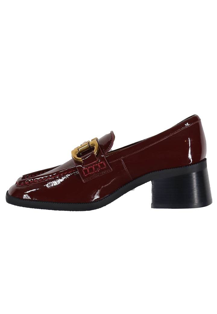 Spatarella Mocassini donna in pelle bordeaux lucida con morsetto in oro Tiana In Vendita