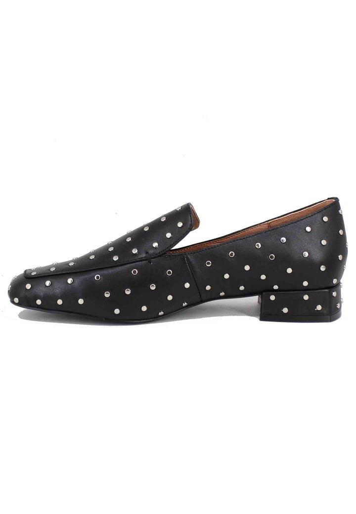 Spatarella Mocassini donna in pelle nera con borchie argento Lillian Saldi