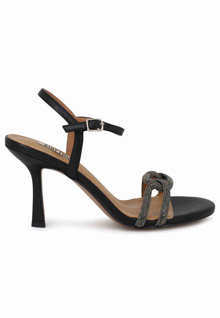 Spatarella Sandali donna Katia in pelle nera tacco alto con strass e cinturino alla caviglia Hotsell