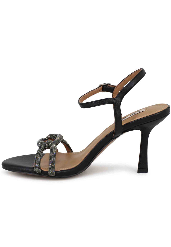Spatarella Sandali donna Katia in pelle nera tacco alto con strass e cinturino alla caviglia Hotsell