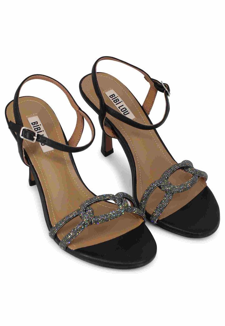 Spatarella Sandali donna Katia in pelle nera tacco alto con strass e cinturino alla caviglia Hotsell