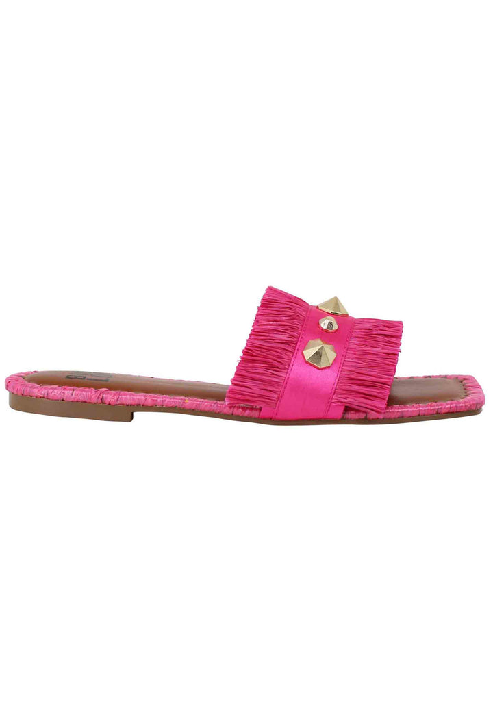 Spatarella Sandali flat Alexis donna tessuto sfrangiato fuxia con borchie Vendita Calda