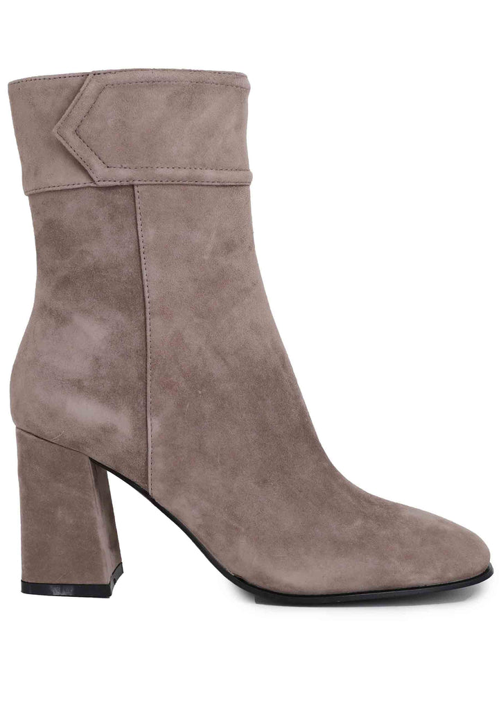 Spatarella Stivaletti donna in camoscio grigio con tacco alto e punta quadra Chisinau Vendita Economica