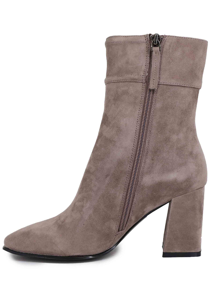Spatarella Stivaletti donna in camoscio grigio con tacco alto e punta quadra Chisinau Vendita Economica