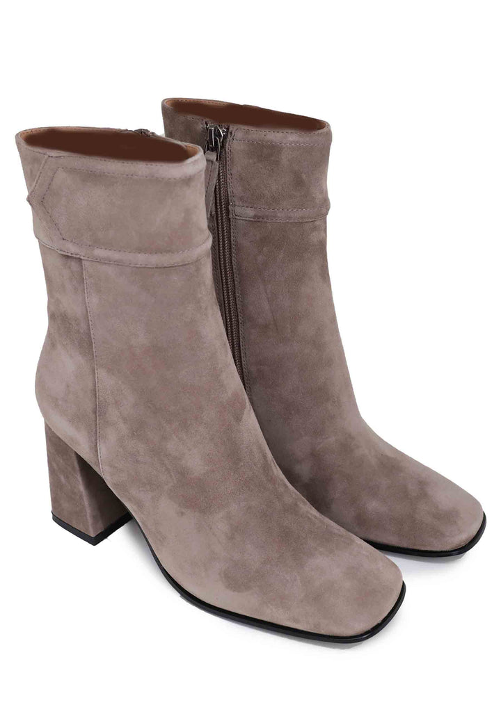 Spatarella Stivaletti donna in camoscio grigio con tacco alto e punta quadra Chisinau Vendita Economica