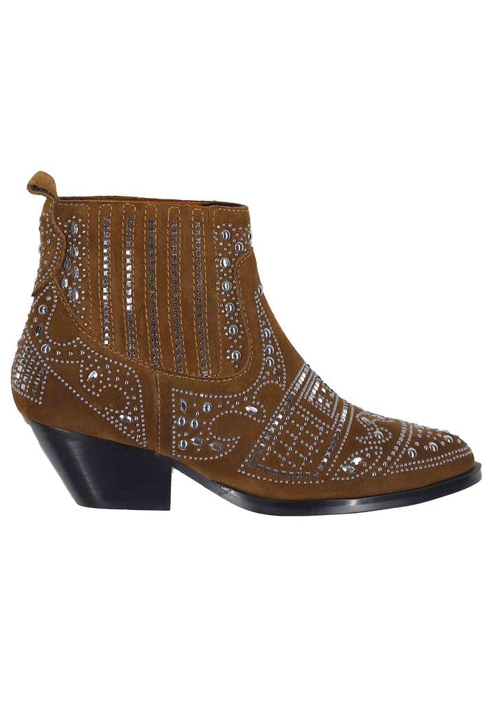 Spatarella Stivaletti texani donna in camoscio cuoio con borchie e tacco basso Soho 2025