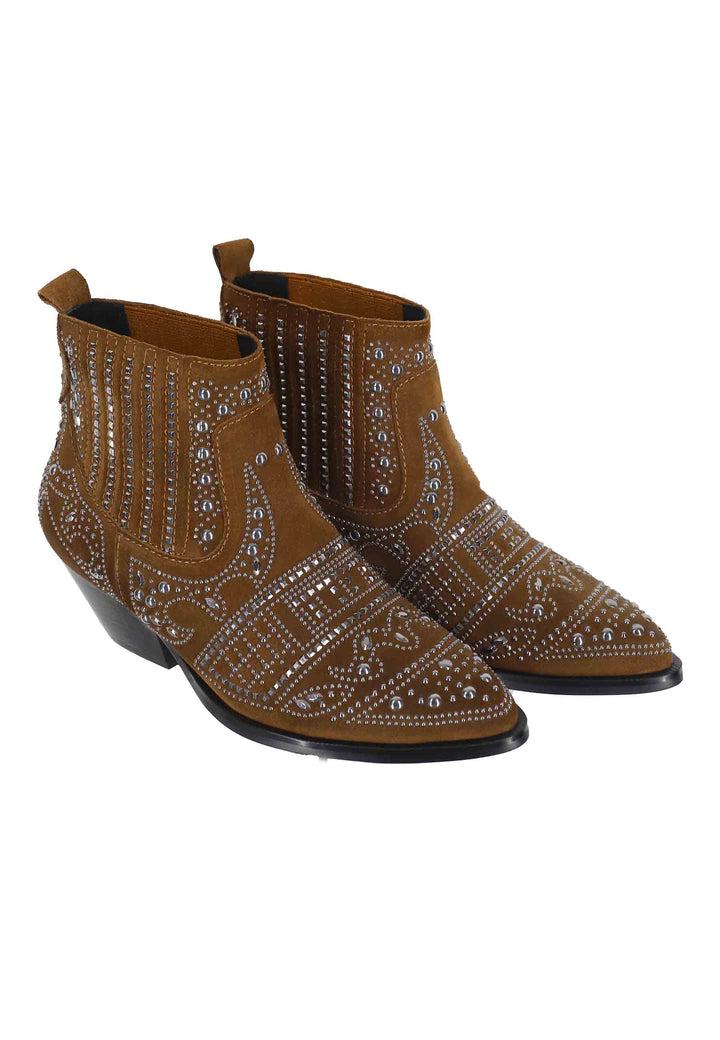 Spatarella Stivaletti texani donna in camoscio cuoio con borchie e tacco basso Soho 2025
