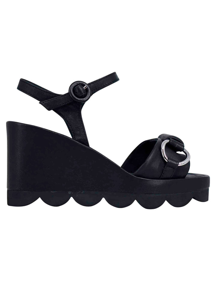 Spatarella Sandali donna in pelle nera con zeppa alta e cinturino alla caviglia Promozione