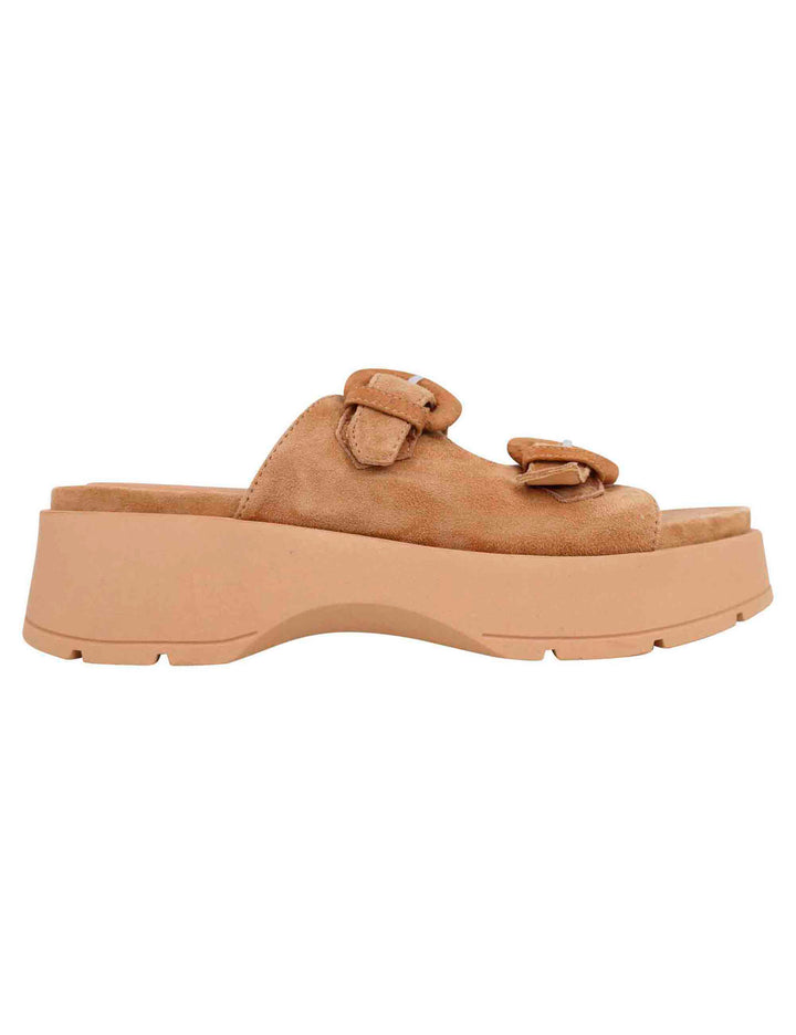 Spatarella Sandali donna in camoscio beige con suola in gomma alta e fibbie In Linea