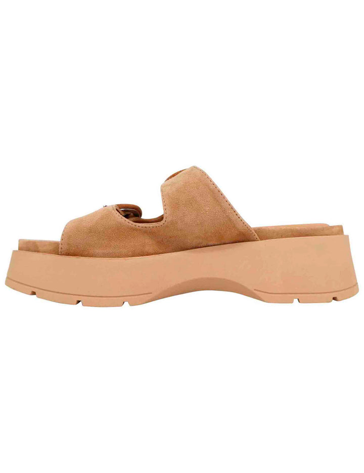 Spatarella Sandali donna in camoscio beige con suola in gomma alta e fibbie In Linea