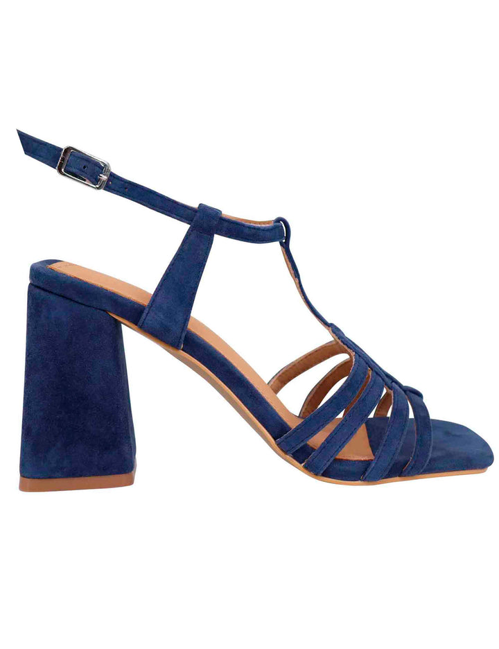 Spatarella Sandali donna in camoscio blu con tacco alto e punta quadra Nuovo