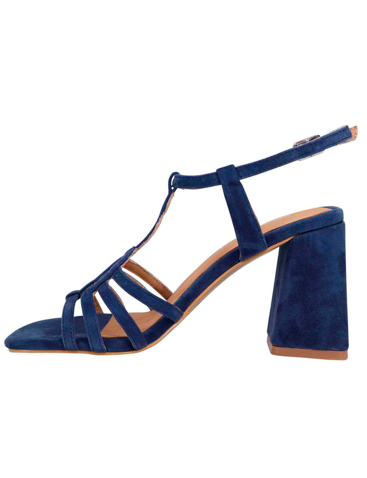 Spatarella Sandali donna in camoscio blu con tacco alto e punta quadra Nuovo