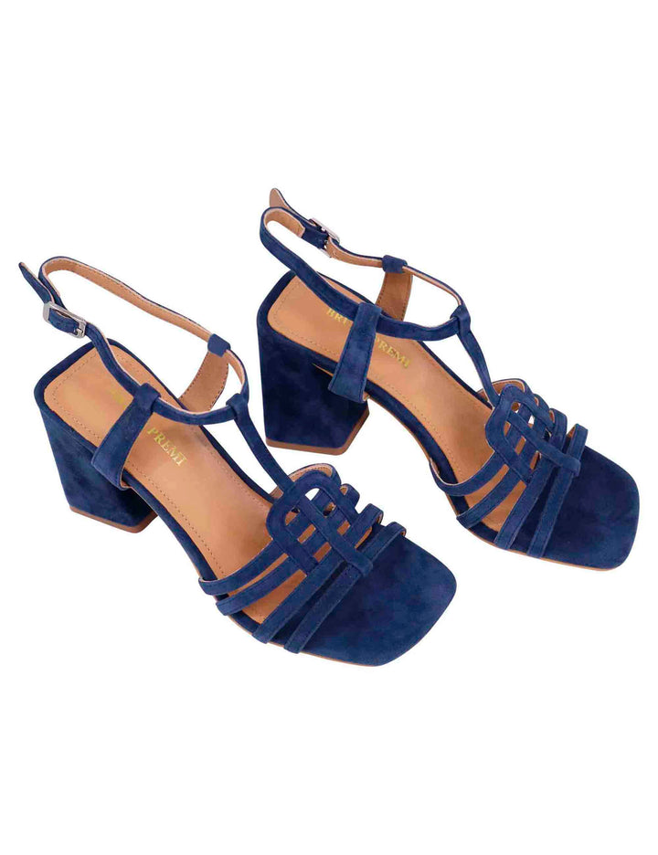 Spatarella Sandali donna in camoscio blu con tacco alto e punta quadra Nuovo