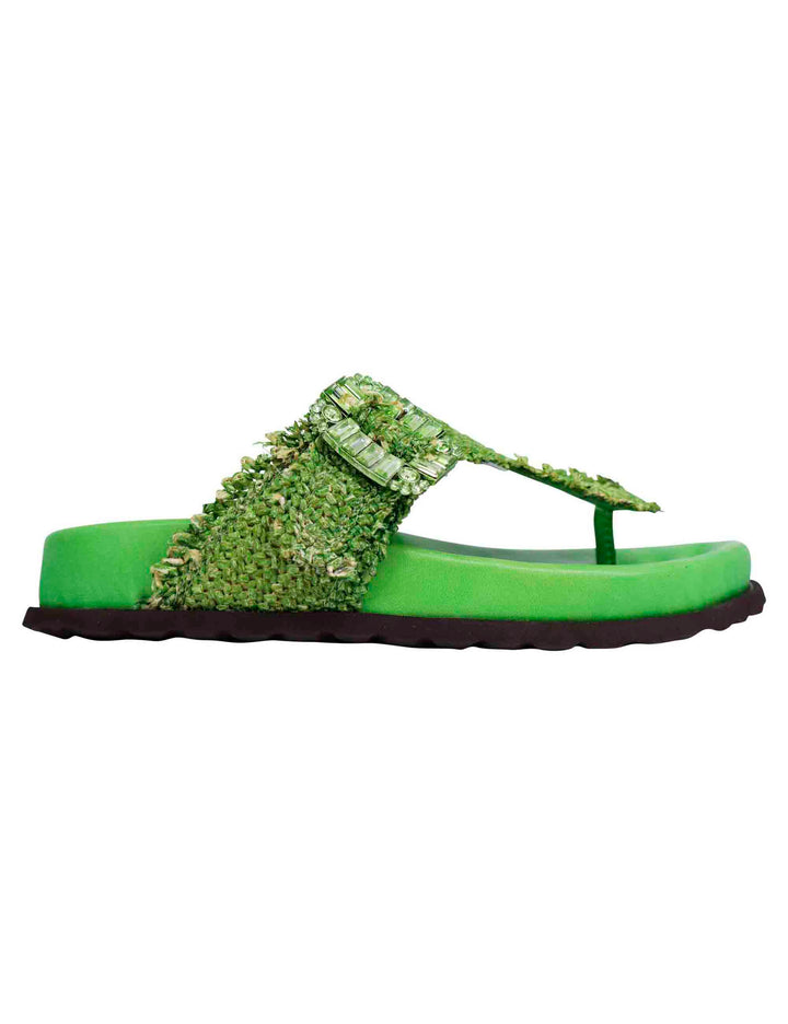 Spatarella Sandali infradito donna in rafia e pelle verde con fussbett alto Promozione